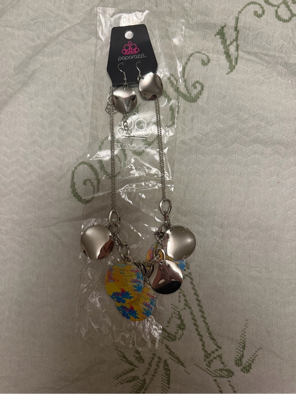 5 for10 paparazzi Silver-Tone & multicolored Charm Necklace & Matching Earrings